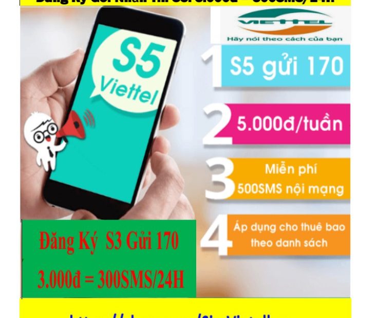 Sim Viettel Đăng Ký Gói Nhắn Tin S5: 5.000Đ = 500Sms/Tuần / Gói S3:  3.000Đ=300 Sms/Ngày | Shopee Việt Nam